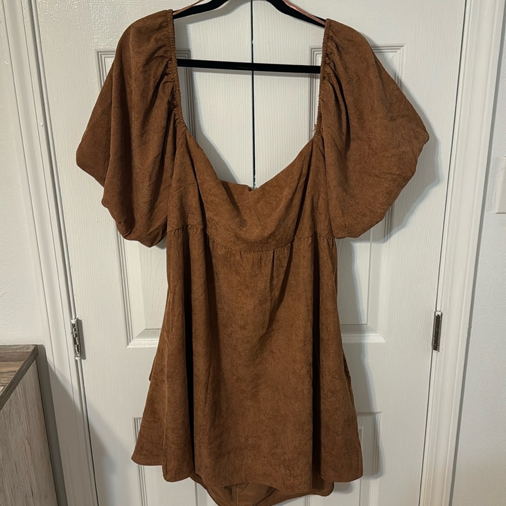 BOGO Francesca’s Audrey Parks Brown Corduroy Open Back With Ties Sz 2X LIKE NEW
